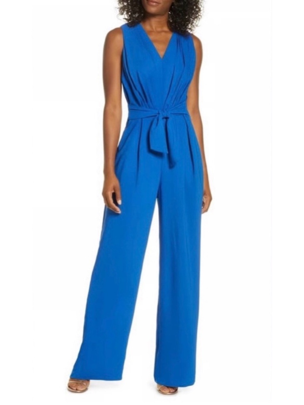 NWT Gal Meets Glam Devin Tie Waist Jumpsuit Royal Blue Sleeveless